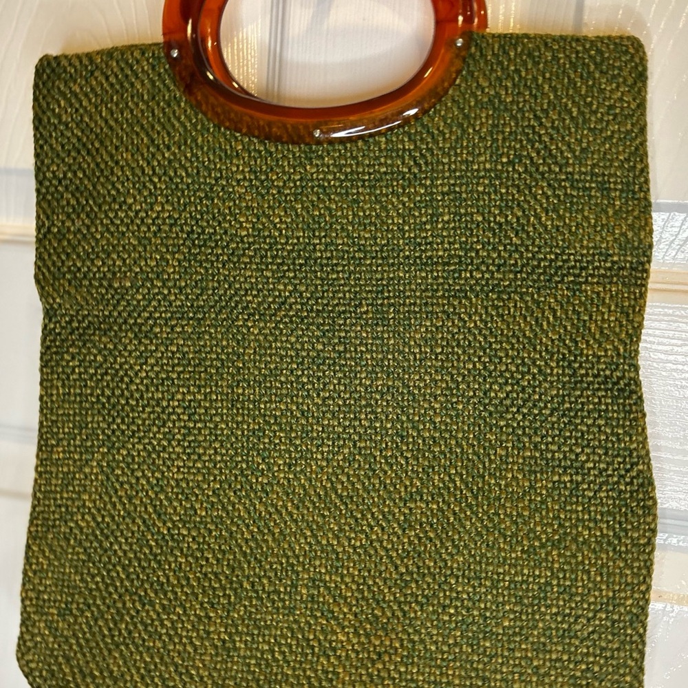 Vintage JR Miami 1960’s Green Woven Handbag with Bakelite Handles
